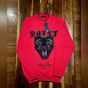 Left Points Red Sweater With Panther Graphic